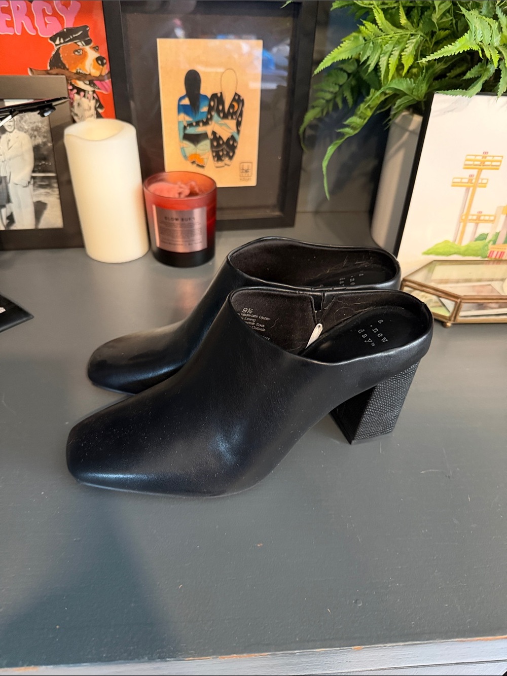a new day Black Slip-On Block Heel Mules